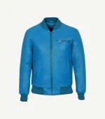 Blue Leather Bomber Jacket featuring a sleek navy finish and a premium tailored silhouette for a high-status profile.