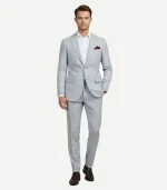 A professional Blue Seersucker Style Suit with a modern slim fit and a lightweight, puckered texture.
