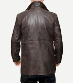 Brown Leather Duster Coat for men showing the detailed spread collar and heavy-duty stitching for lasting durability.