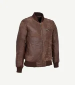 Brown Leather Bomber Jacket in a comfortable athletic cut with elasticated trimmings and premium insulated lining.