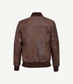 Brown Leather Bomber Jacket showcasing a smooth grain finish and classic aviation silhouette for a timeless appearance.