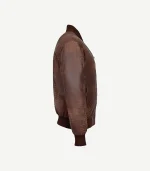 Brown Leather Bomber Jacket highlighting the rich chestnut colorway and detailed reinforced stitching for durability.