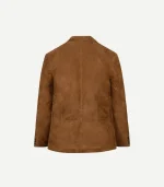 Caramel Brown Suede Leather Blazer in a sleek two-button design featuring a soft, velvety texture and tailored fit.