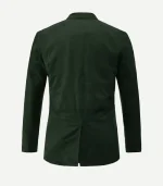 Mens Dark Green Suede Leather Blazer showing a front view with a classic two-button closure and structured shoulders.