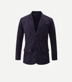 Purple Men Suede Leather Blazer in a dark slate hue featuring a soft velvet-like texture and a modern two-button closure.