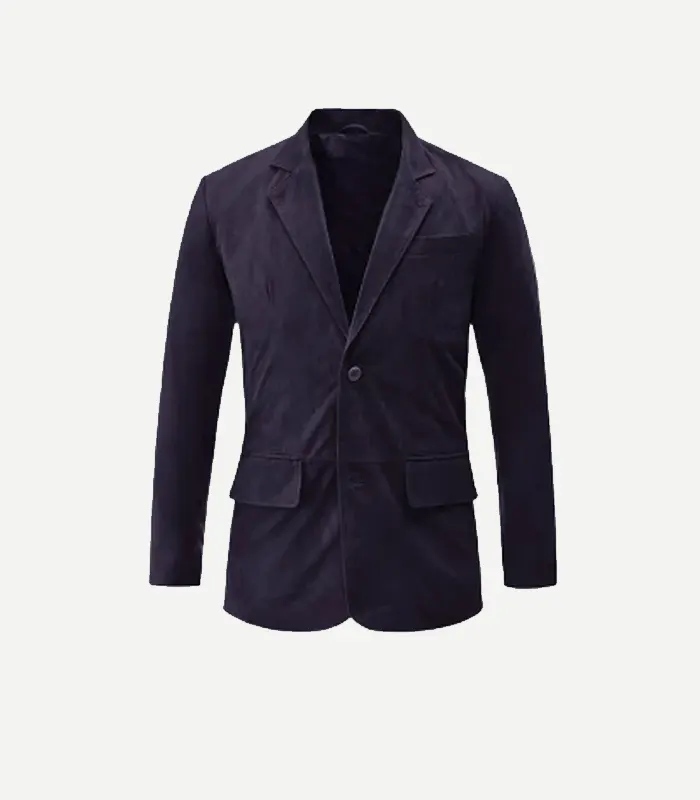 Dark Slate Purple Suede Leather Blazer Purple Men Suede Leather Blazer in a dark slate hue featuring a soft velvet-like texture and a modern two-button closure.
