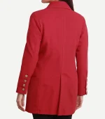 A stylish Womens Double Breasted Red Wool Coat featuring a structured fit and large front buttons.