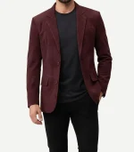 Mens Grapevine Suede Leather Blazer showing the tailored notch lapels and structured silhouette in a luxury suede finish.