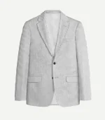 A well-tailored Gray Seersucker Style Suit jacket showing the unique puckered fabric and light gray tone.