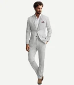A complete Gray Seersucker Style Suit with matching pants and jacket for a coordinated summer look.