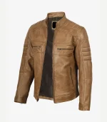 Biker Style Brown Leather Jacket showcasing a polished cognac finish and a high-end profile for a sophisticated, modern fashion statement.