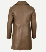 Brown Leather Coat featuring a premium chestnut finish and a high-status tailored silhouette for a sharp cinematic profile.