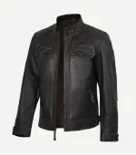 Distressed Brown Biker Style Leather Jacket featuring a premium umber finish and a high-status worn-in silhouette for a sharp cinematic profile.