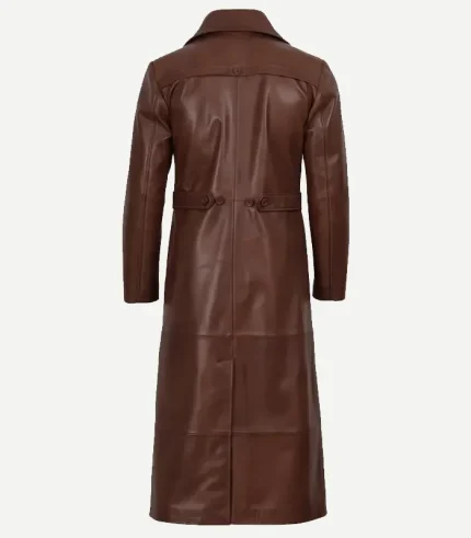 Leather Duster Brown Long Coat featuring a classic full-length silhouette and a rich, chocolate brown leather finish.