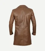 Men Brown Leather Car Coat featuring a classic mid-length cut and a rich, mahogany-toned leather finish.