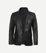A Mens Black Leather Blazer styled for a premium smart-casual look with functional pockets and a sleek fit.