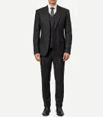 A sharp Men’s Black Pinstripe 3 Piece Suit with a modern Shelby style cut and a sophisticated pinstripe design.