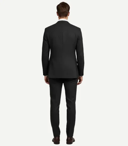 A Mens Black Seersucker Style Suit styled with a white shirt for a sophisticated and polished summer look.