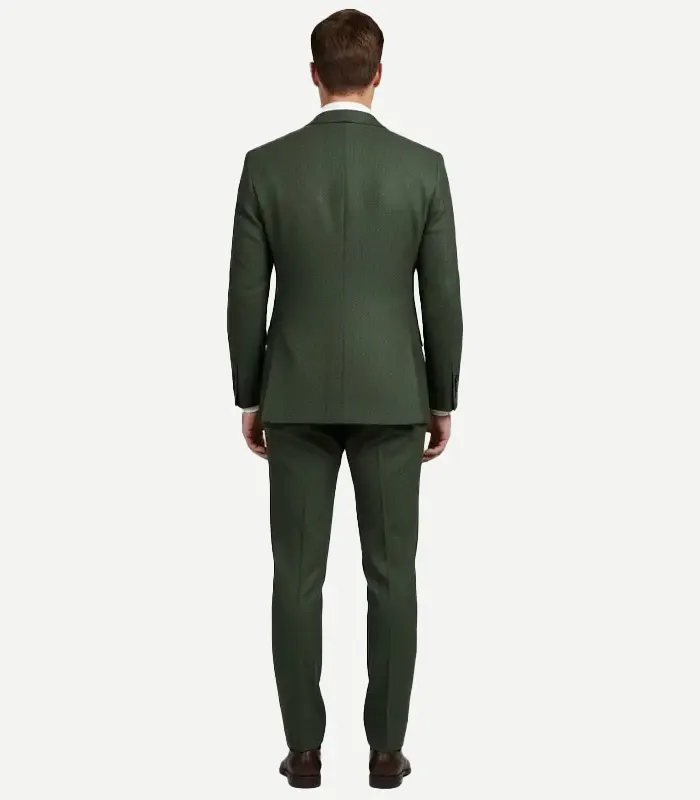 A Mens Bottle Green Seersucker Style Suit with a professional cut and a refreshing dark green color.