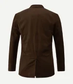 Dark Brown Suede Leather Blazer for men showing the detailed notch lapels and structured silhouette in premium suede.