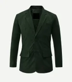 Mens Dark Green Suede Leather Blazer featuring a rich forest green hue and a soft, velvety premium suede finish.