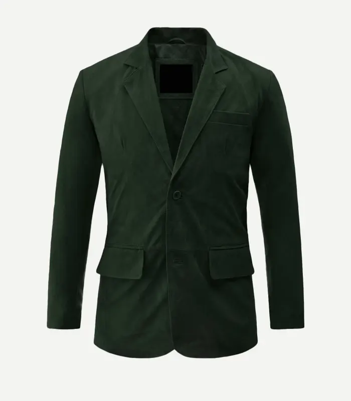 Mens Dark Green Suede Leather Blazer Mens Dark Green Suede Leather Blazer featuring a rich forest green hue and a soft, velvety premium suede finish.