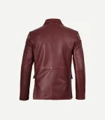 A professional Mens Maroon Leather Blazer styled for a smart-casual appearance with a modern tailored profile.