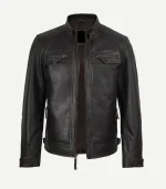 Distressed Brown Biker Style Leather Jacket for men showcasing a polished vintage-wash finish and a high-end rugged profile for a modern fashion statement.