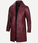 Maroon Leather Coat for men showcasing a polished oxblood textile finish and a high-end rugged profile for a sophisticated fashion statement.