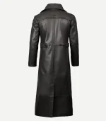 Mens Long Leather Duster Black Coat styled with a smooth, polished leather surface and a clean, streamlined profile.
