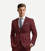 A Mens Maroon Seersucker Style Suit tailored for a sharp, sophisticated look in a deep maroon shade.