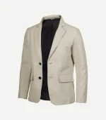 Mens Off White Leather Blazer with a classic notch lapel and a sharp, modern two-button closure.