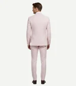 A Mens Pink Seersucker Style Suit tailored for a sharp appearance with a classic white and pink pinstripe design.