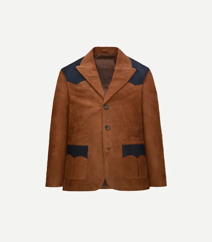 Mens Suede Western Leather Blazer Mens Suede Western Leather Blazer showing a tailored fit with detailed stitching and high-quality button closures.