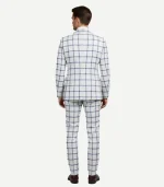 A Mens White Checks Seersucker Style Suit tailored for a modern fit with a crisp, breathable white pattern.