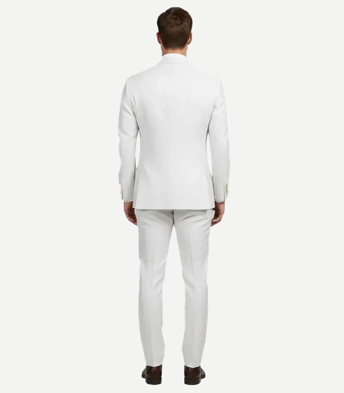 A Mens White Seersucker Style Suit styled for a polished appearance with a modern, tailored silhouette.