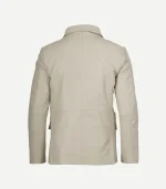 A Mens Off White Leather Blazer designed with high-quality stitching and a smooth, polished leather texture.