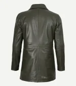 Olive Green Leather Coat featuring a sleek character-driven design and premium hardware for a standout 2026 fashion profile.