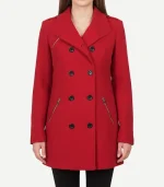 A stunning Double Breasted Classic Red Wool Coat with traditional large buttons and a wide collar.