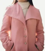 Front view of a buttoned Pink Wool Trench Coat made from thick, warm material.