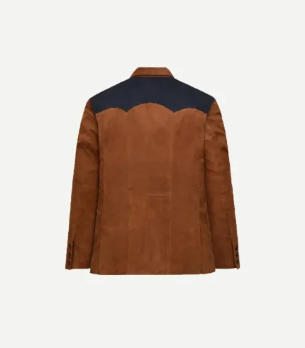 Mens Suede Western Leather Blazer featuring classic Western yokes and a soft, premium tan suede finish.