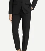 Womens Black Suit featuring a tailored two-piece set with a single-breasted blazer and matching straight-leg trousers.
