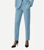 Womens Blue Suit featuring a tailored two-piece design with a sharp single-breasted blazer and matching slim-fit trousers.