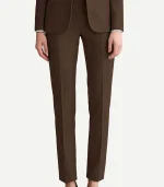 Womens Dark Brown Suit featuring a tailored two-piece set with a single-breasted blazer and matching tapered trousers.