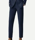 Womens Royal Blue Suit showing a front view with structured shoulders, sharp notch lapels, and a sleek, modern silhouette.