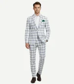 A professional White Checks Seersucker Style Suit showing the classic puckered fabric and detailed check design.