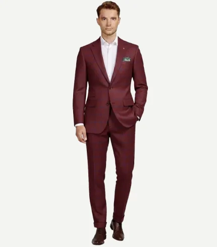 A professional Wine Checks Seersucker Style Suit showing the classic puckered fabric and smart check design.