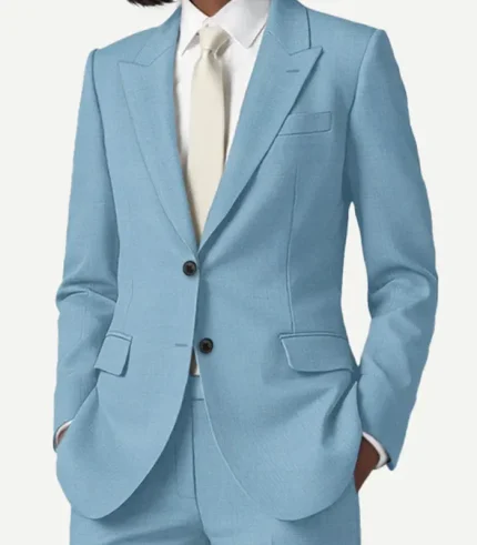 Womens Blue Suit in a deep navy hue showing the refined lapels and high-quality tonal stitching for a sophisticated fit.