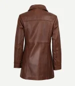 Womens Cognac Leather Car Coat with a minimalist design and a smooth, high-quality leather finish in a warm tan tone.