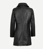 Black Leather Car Coat styled with a modern tailored cut and deep functional pockets for a practical yet edgy appearance.